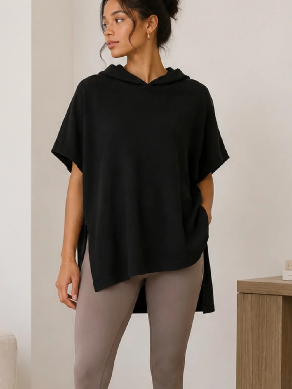 Lululemon Opened Up Poncho Black Cashmere Blend Hooded S